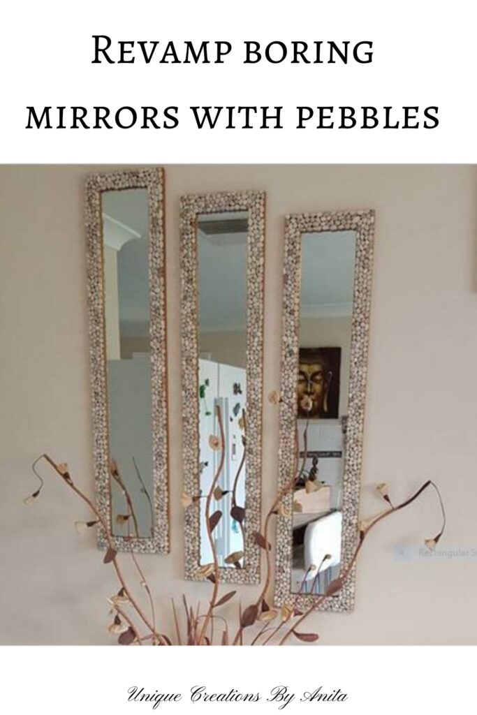 Flat stones glued around inner edge of a wooden mirror for decoration