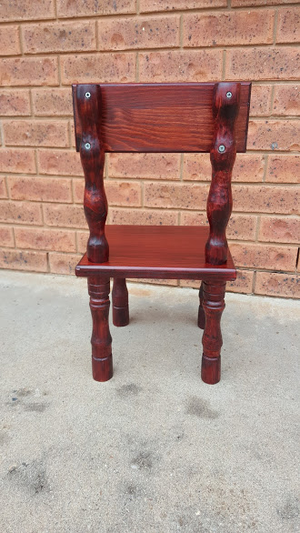 DIY Wooden chair with high back made for a toddler - back view.