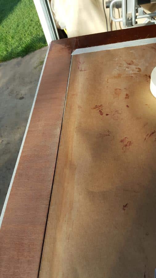 Desk surface after sanding - varnish removed.