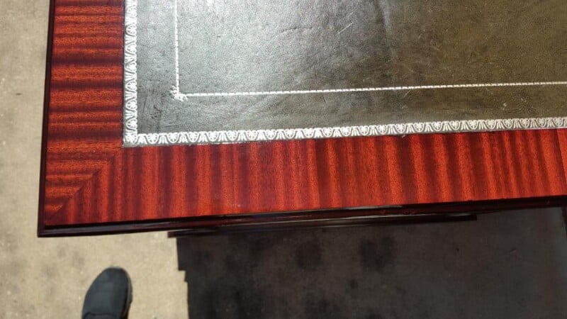 Office desk top after 2 coats of gloss varnish.