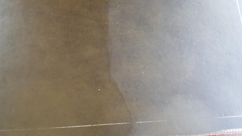 Side by side cleaning leather with dove soap.