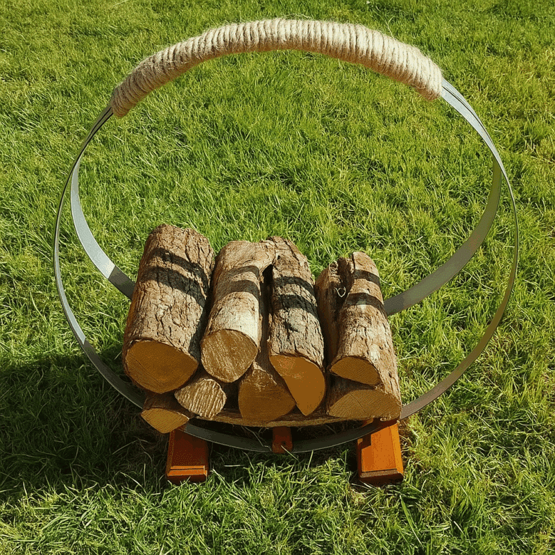 Wine barrel band firewood stand