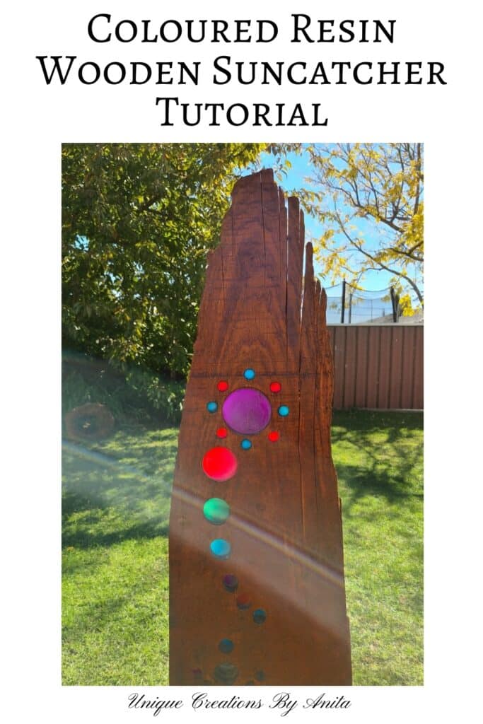 wooden suncatcher with coloured resin inlays
