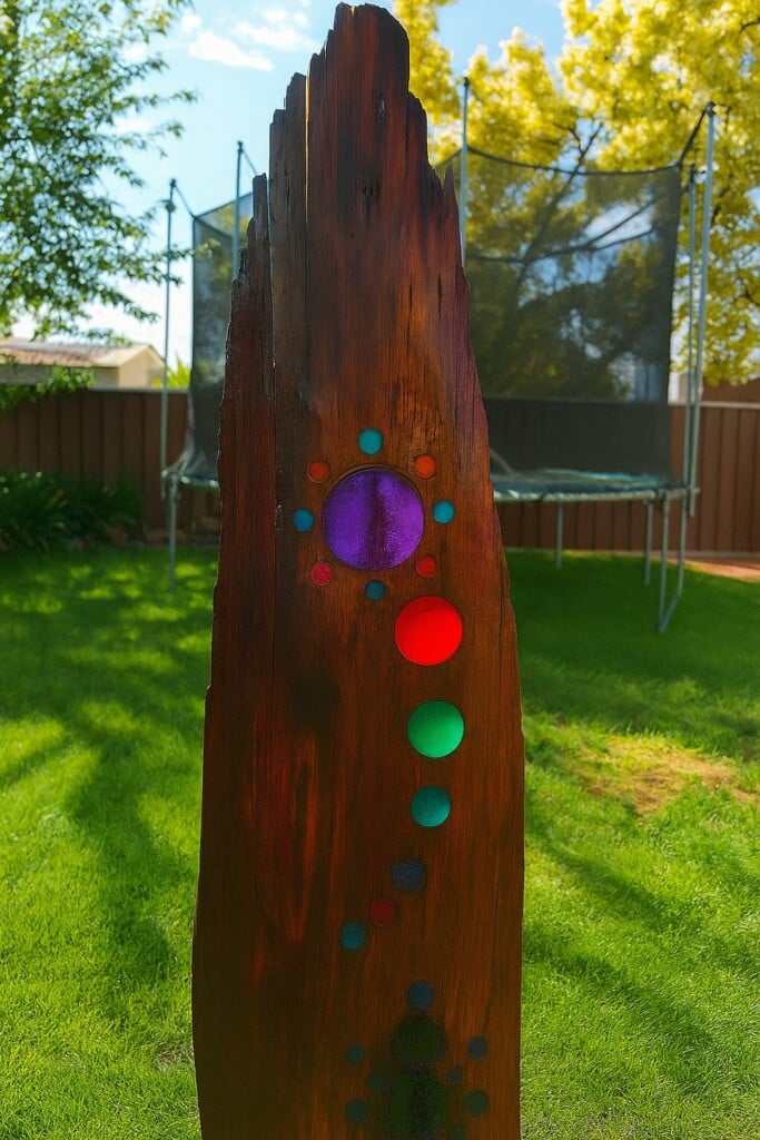 Top view of wooden suncatcher 4 years later