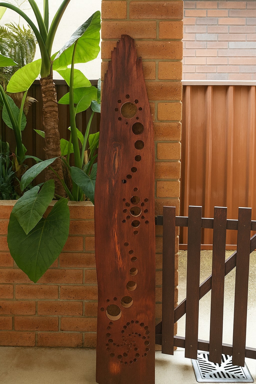 wooden slice as garden decor