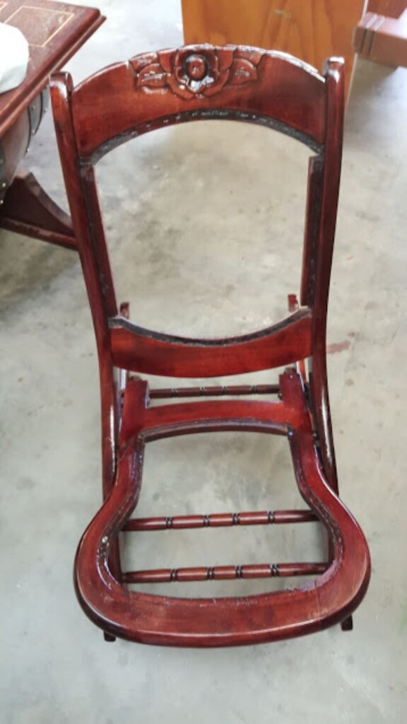 Varnished rocking chair before adding the upholstery.