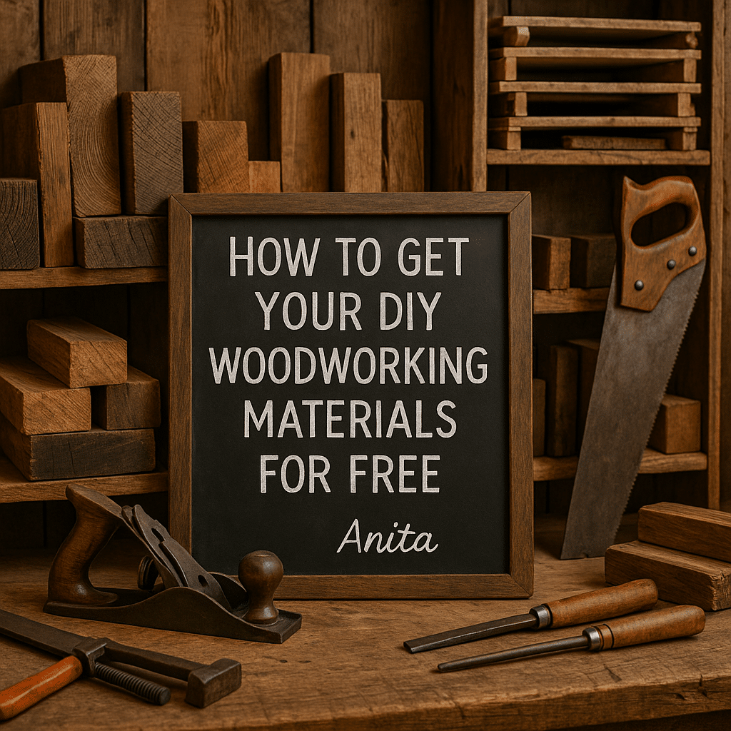 How to get your DIY materials for free sign in woodworking shop.