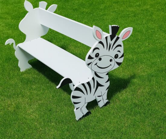 Zebra themed Toddler bench on the grass
