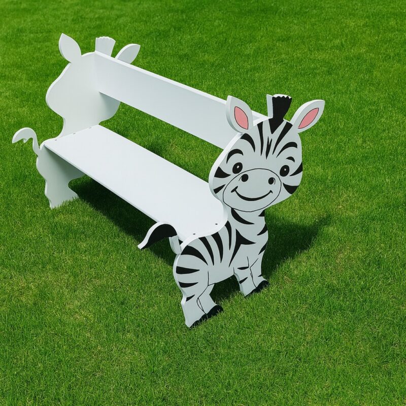 Zebra themed Toddler bench on the grass