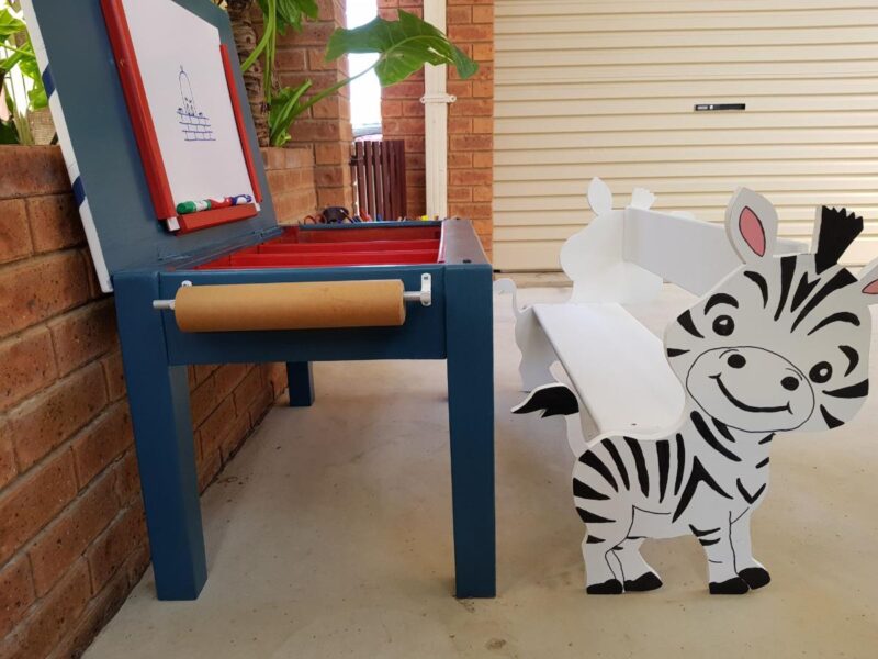 DIY Upcycled Toddler Craft Table with Storage- side view