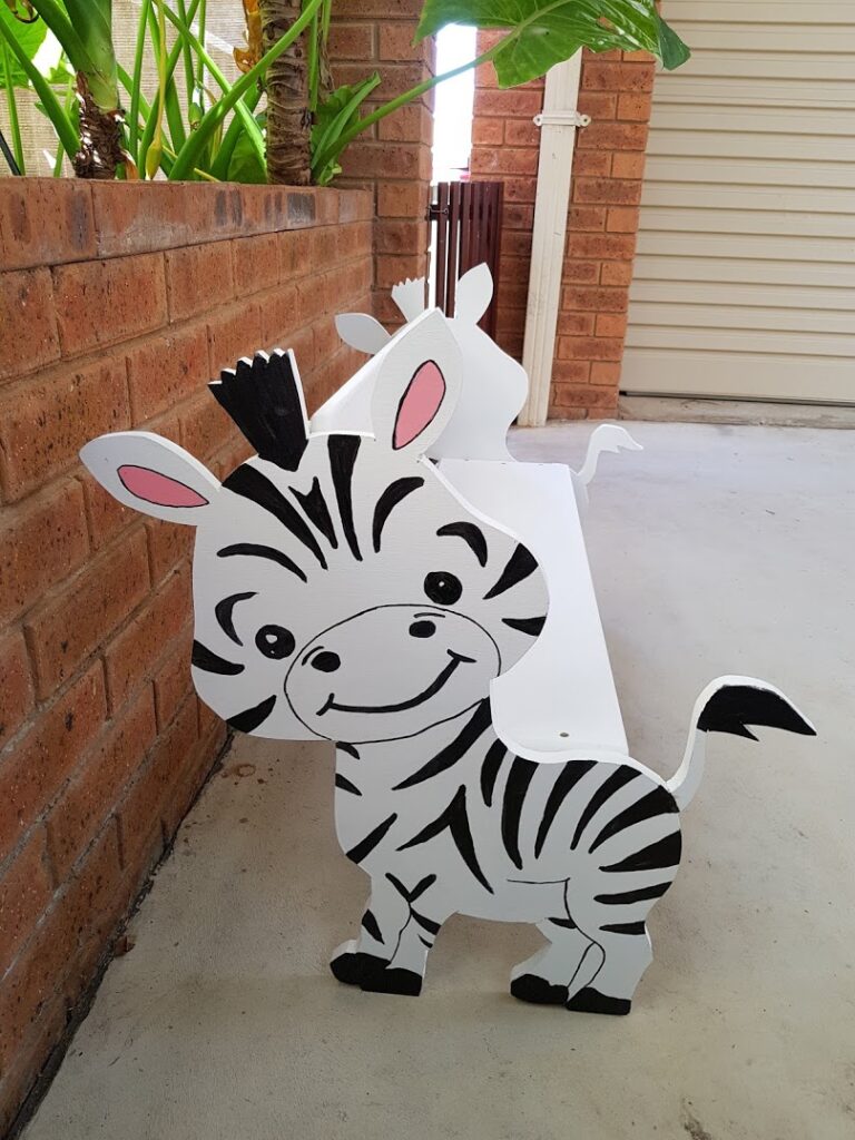 Finished DIY zebra toddler bench for creative play