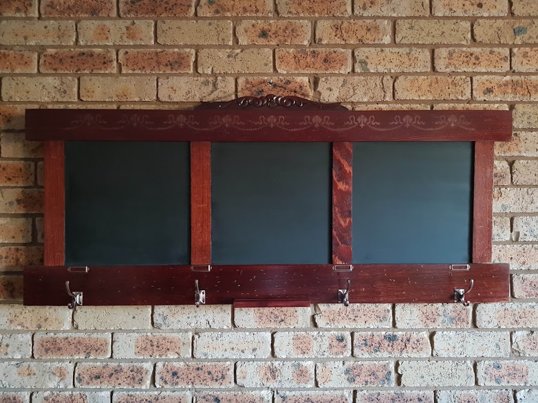 Headboard Repurposed into a Chalkboard Hat/Coat Rack