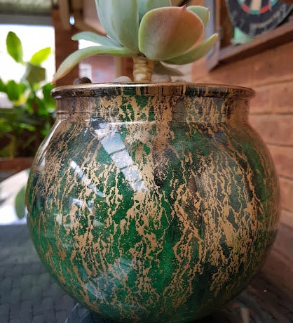 glass planter with unicorn spit paint