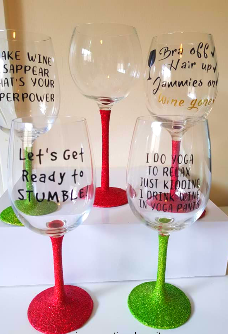 Custom Made Glitter Wine Glasses Using Cricut - Unique Creations