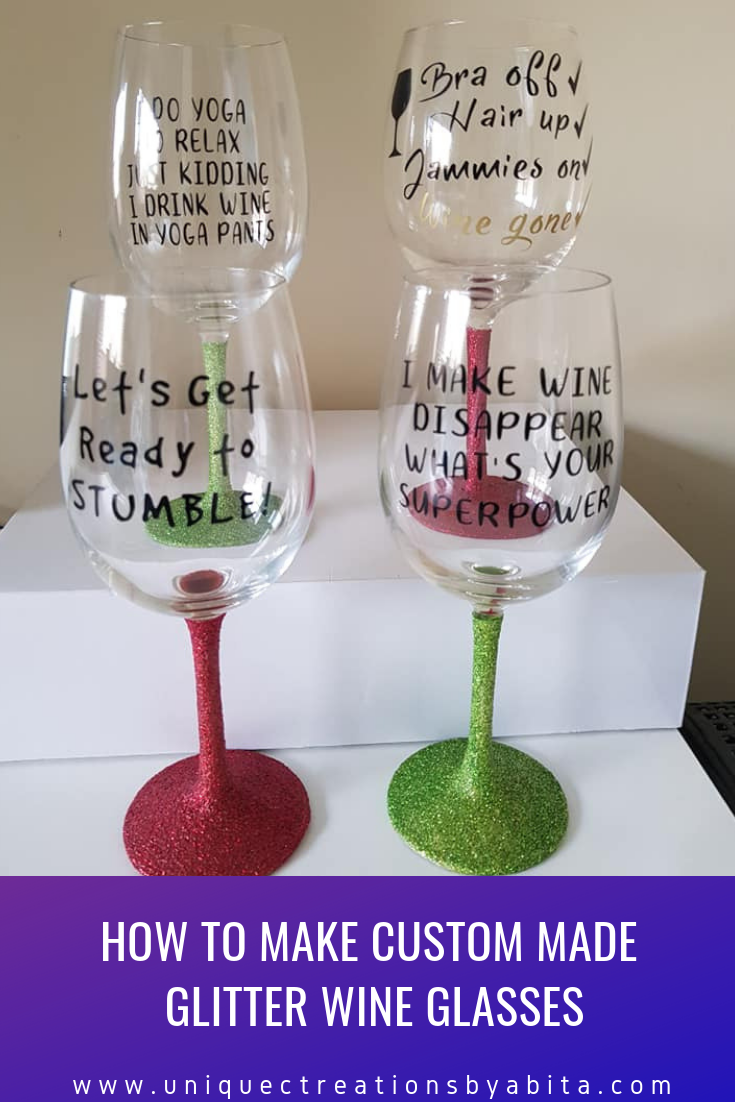 Custom made glitter wine glasses