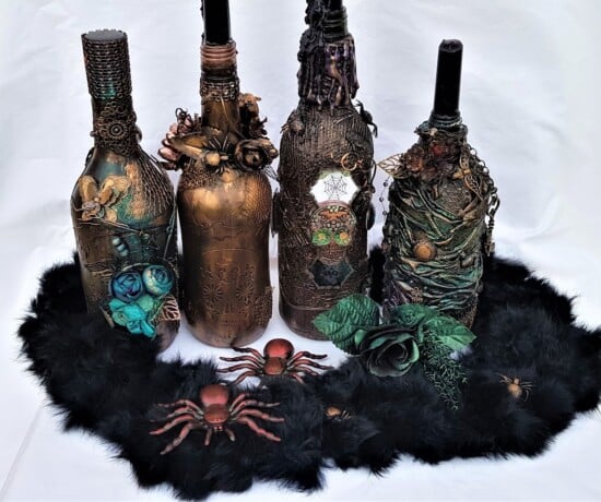 halloween themed bottle decor