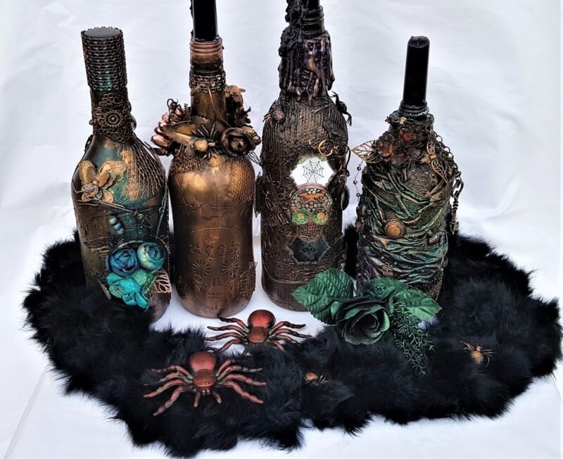 halloween themed bottle decor