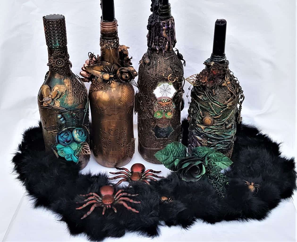 Halloween decor wine bottles