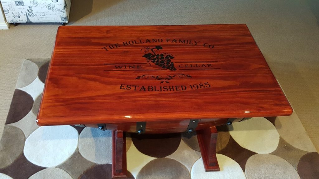 Personalised wine barrel table