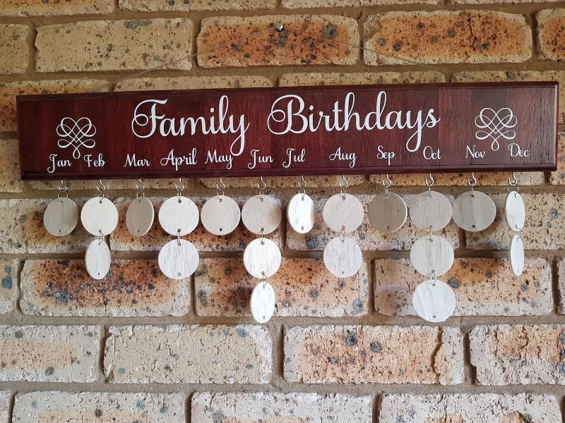 Finished rustic wall calendar with names and birth dates