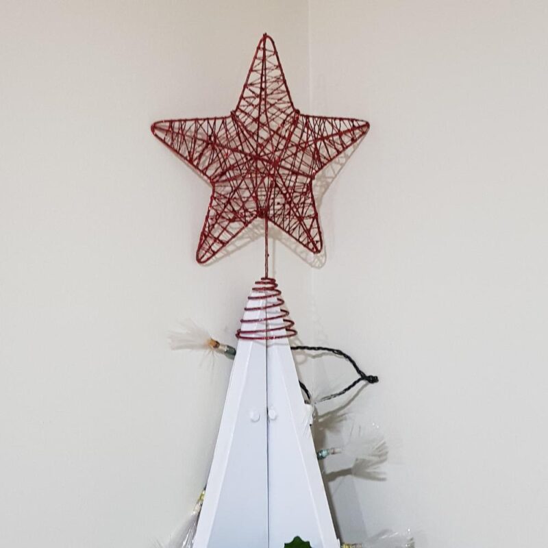 Finished Corner Christmas Tree Shelf styled with festive décor- top