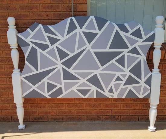 Old headboard gets geometric makeover