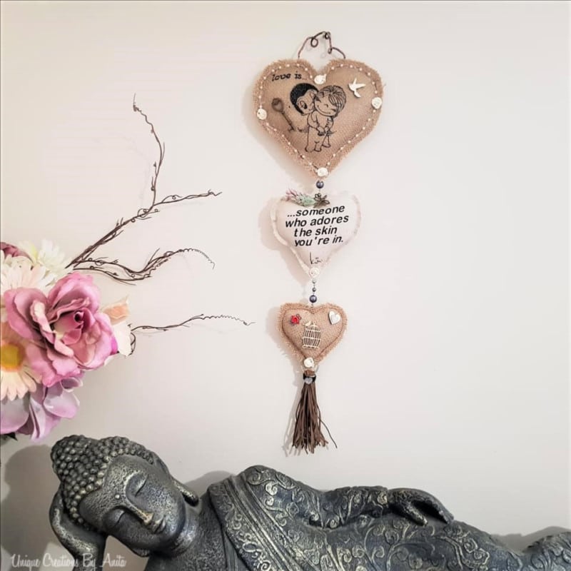 Burlap heart wall hanging love is themed