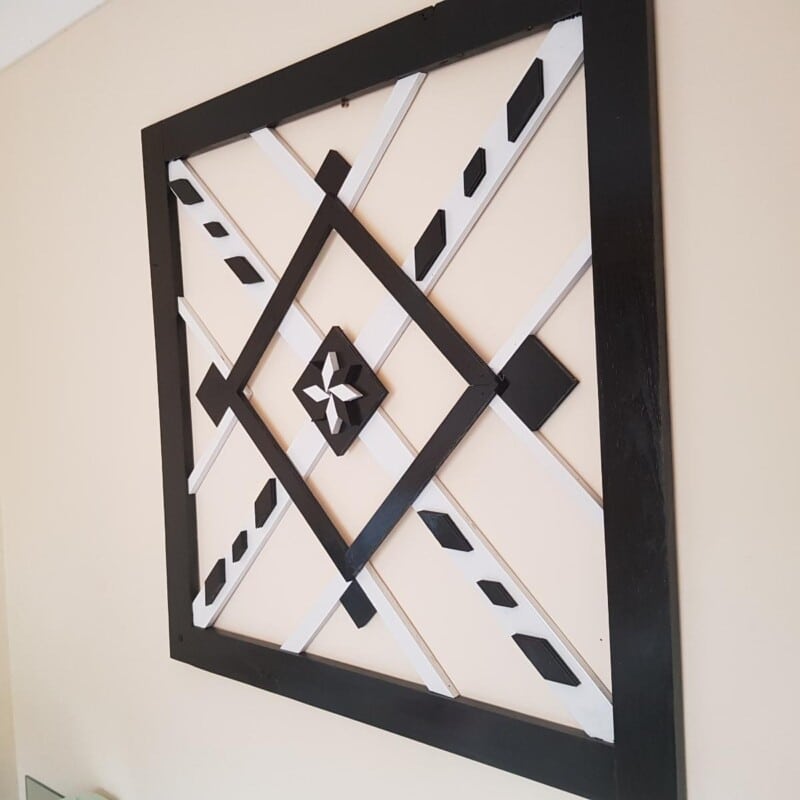 DIY Black and White Recycled Wooden Wall Hanging- side view