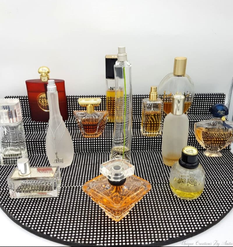 Close up view of the perfume display stand.