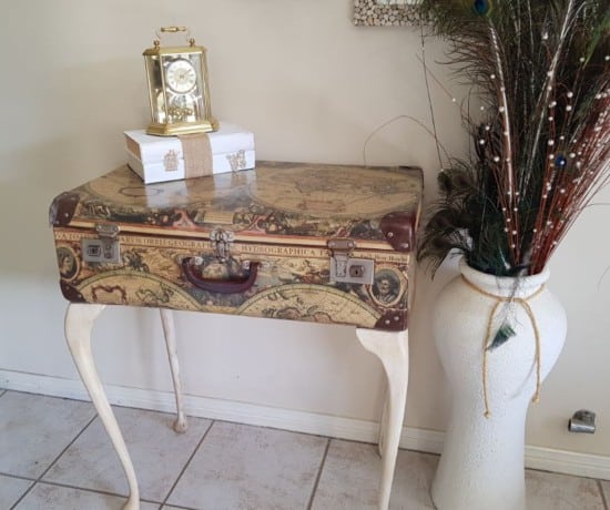 Suitcase table with long legs