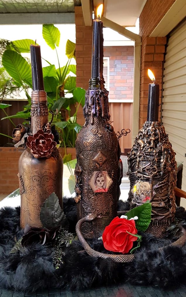 Mixed media Halloween bottles