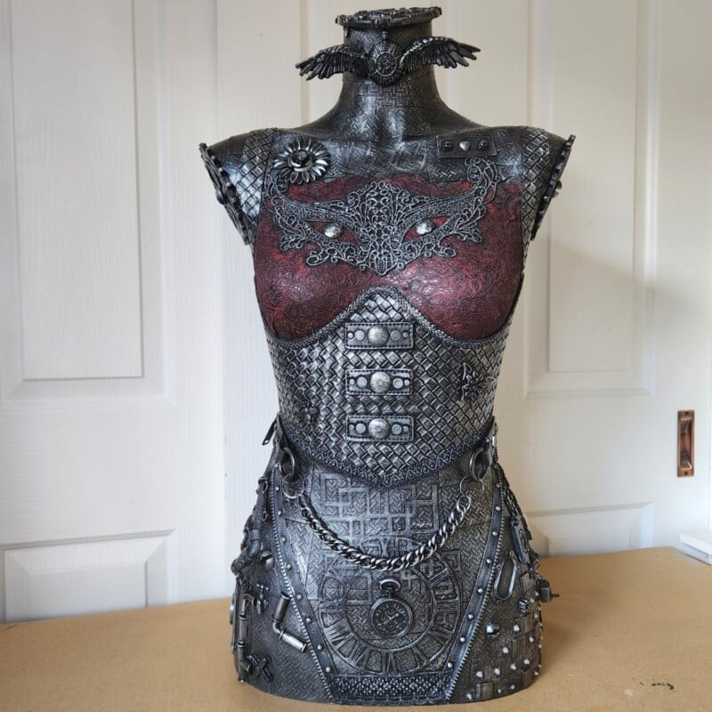 Mannequin decorated using recycled materials