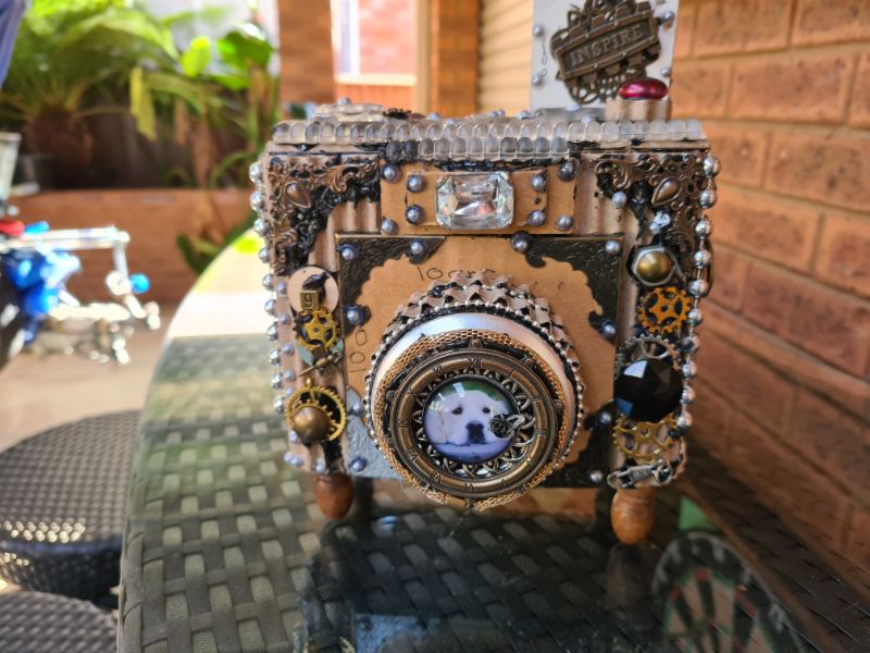 DIY Cardboard prop camera with a mixed media makeover