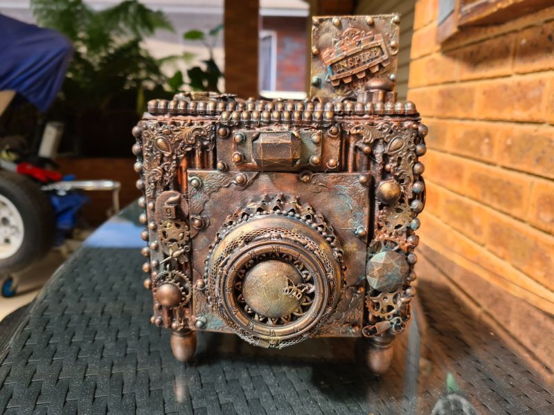 DIY Cardboard prop camera with a mixed media makeover