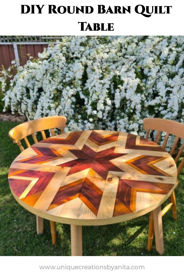 Step by step tutorial on how to make this stunning round barn quilt table.