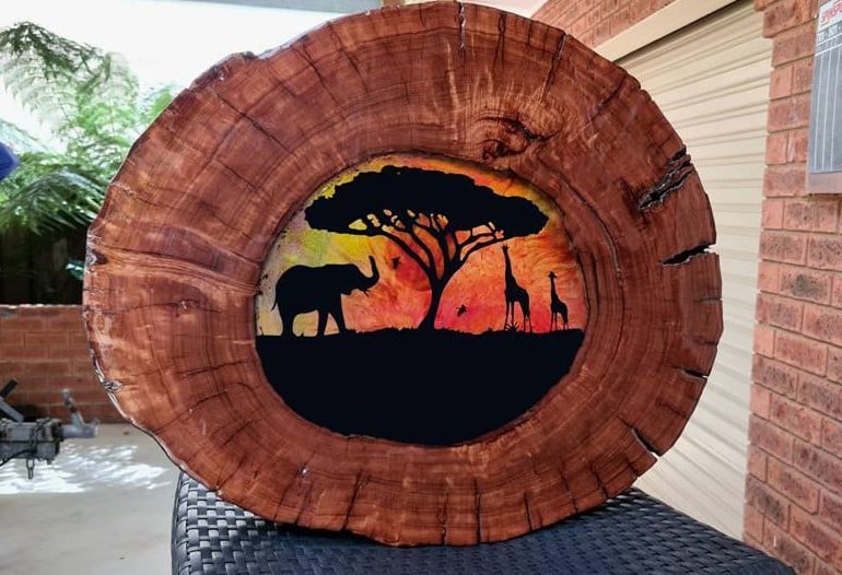 Wooden Suncatcher with African Sunset without sunlight