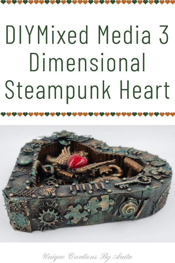 Steampunk heart with a mixed media makeover