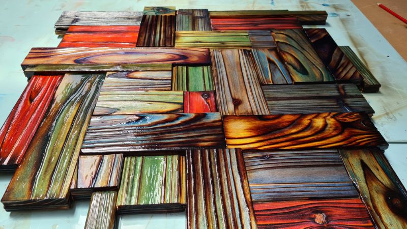 How to burn scrap wood and add colour to your wall hanging using Shou Sugi Ban.