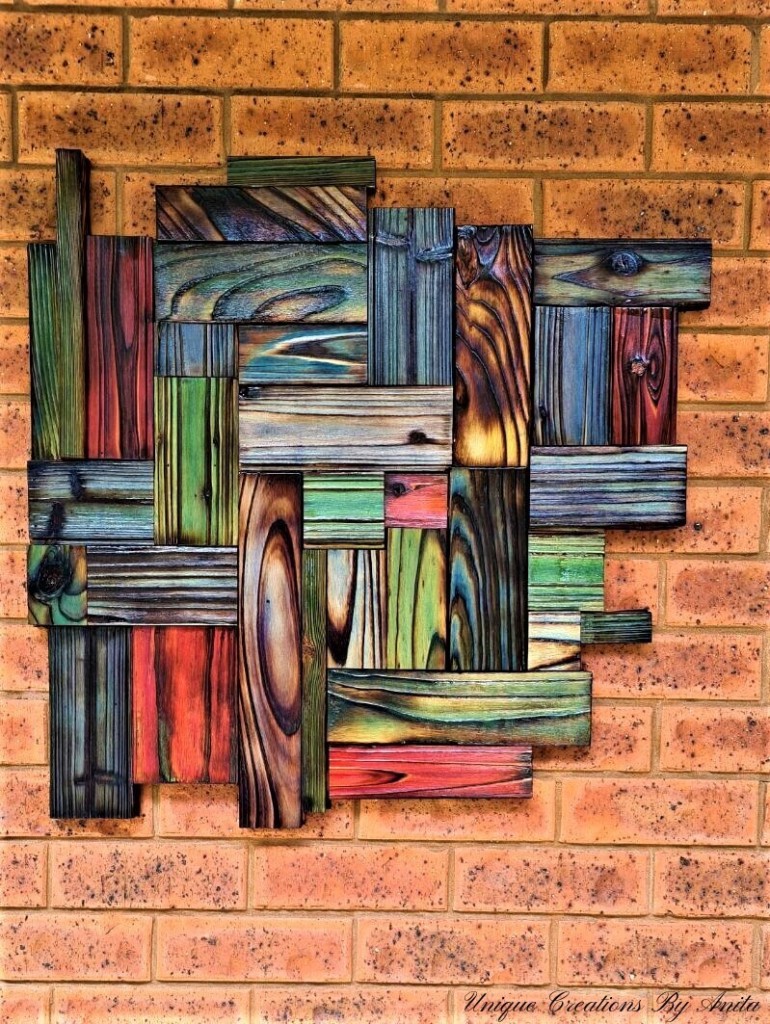 Shou sugi ban multi coloured wall art from pallet wood