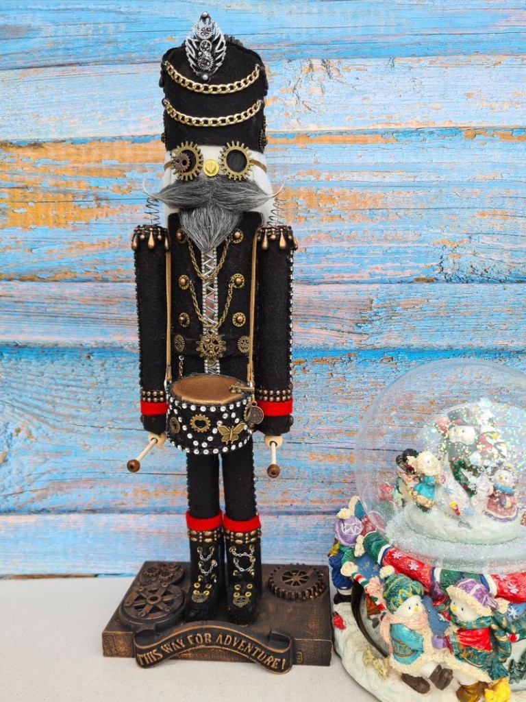 Steampunk nutcracker crafted from entirely recycled materials