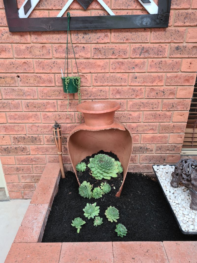 Repurposed broken terracotta pot