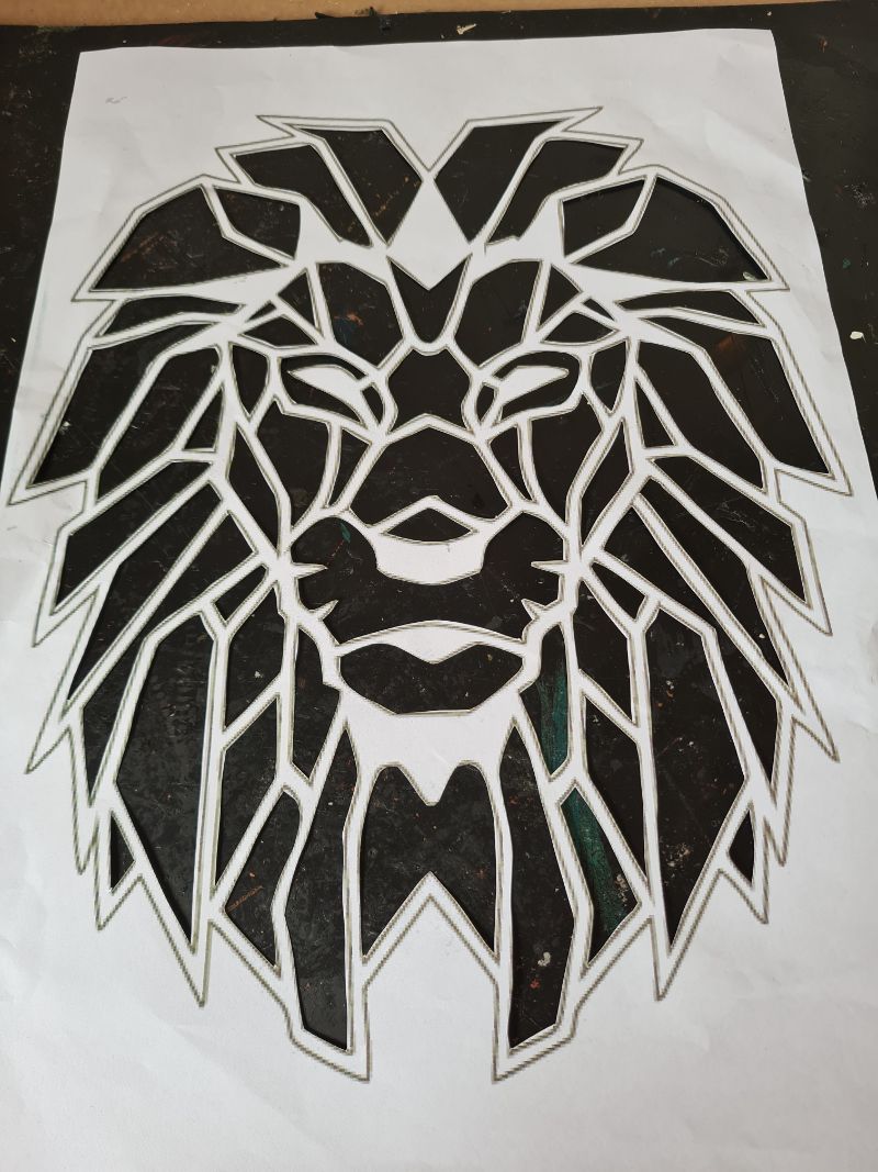 Geometric lion wall art made from scraps of leather