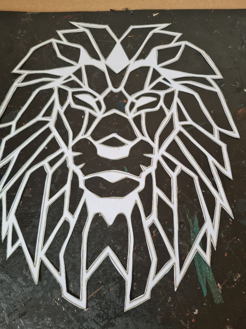 Geometric lion wall art made from scraps of leather