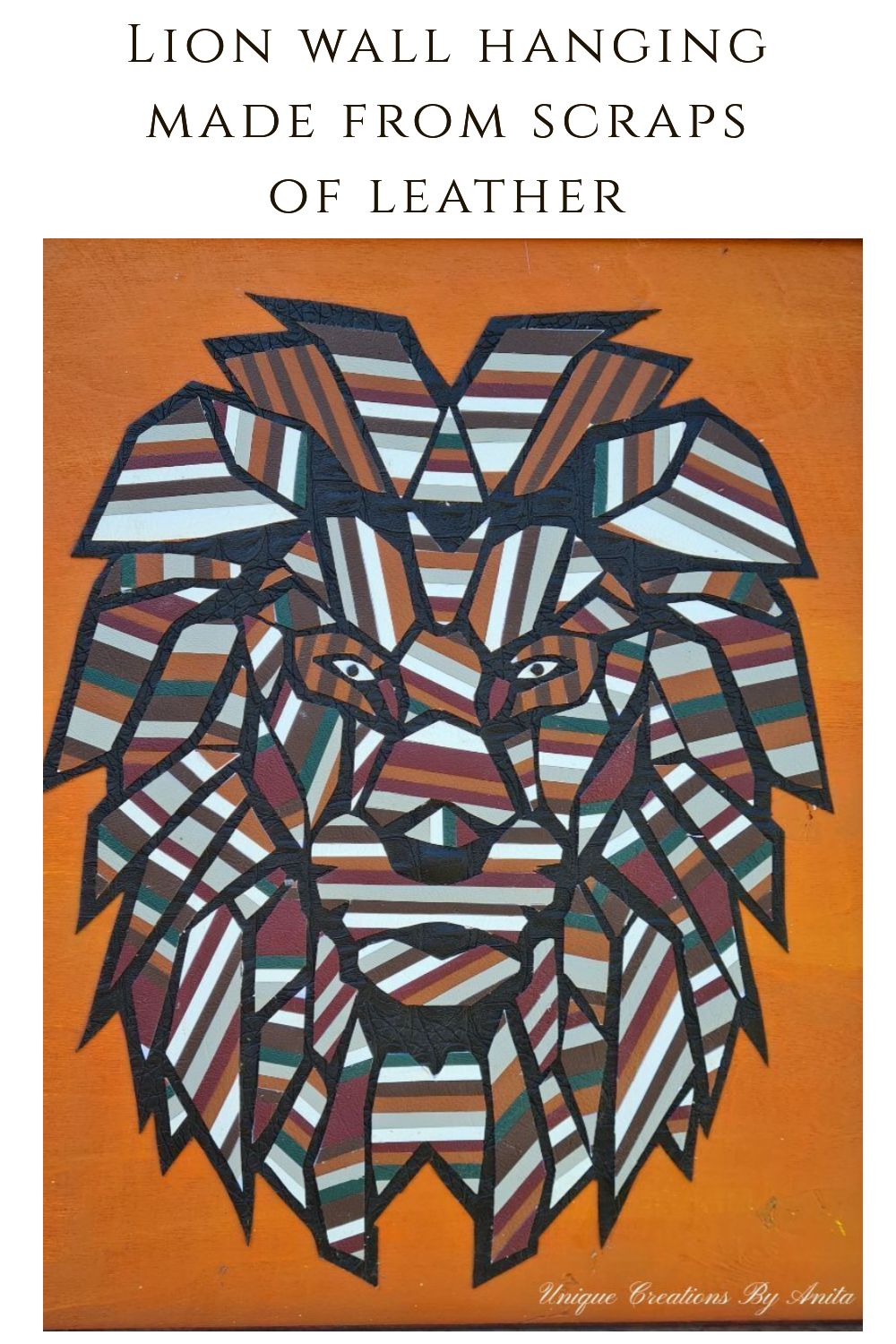 Geometric lion wall art made from scraps of leather