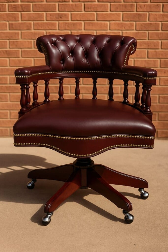 Fully restored captains chair outside in the sun 