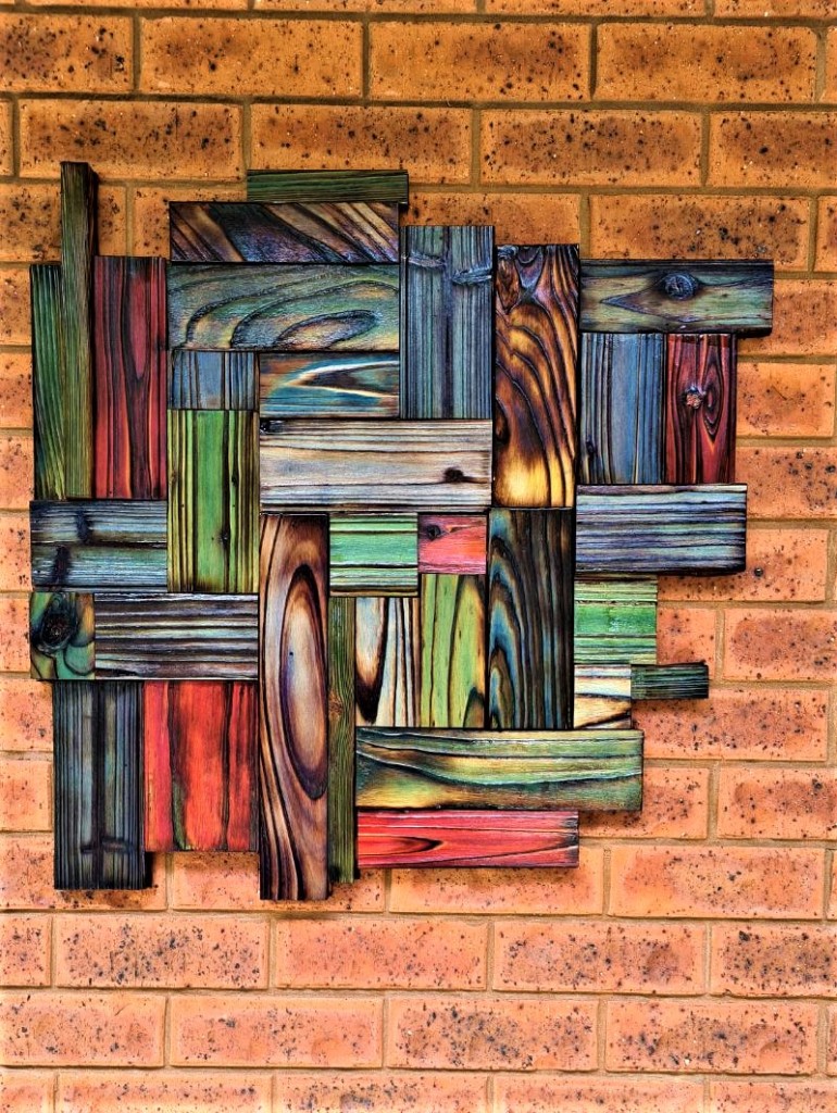 Shou sugi ban multi coloured wall art