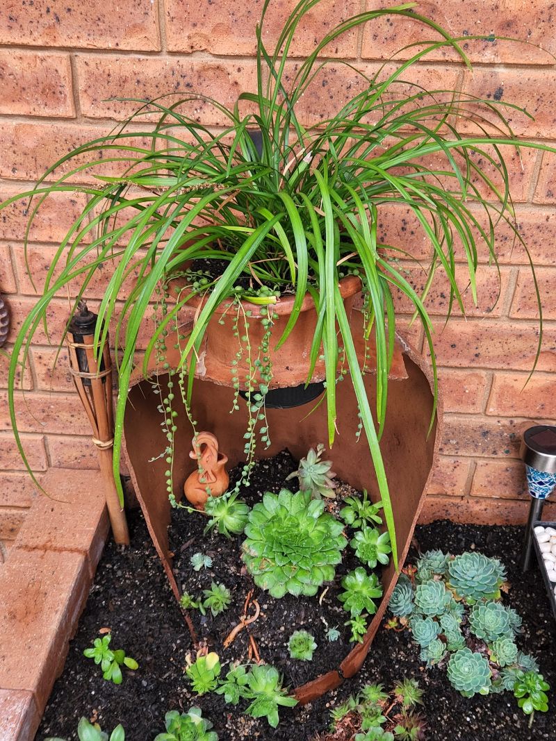 Repurposed broken terracotta pot