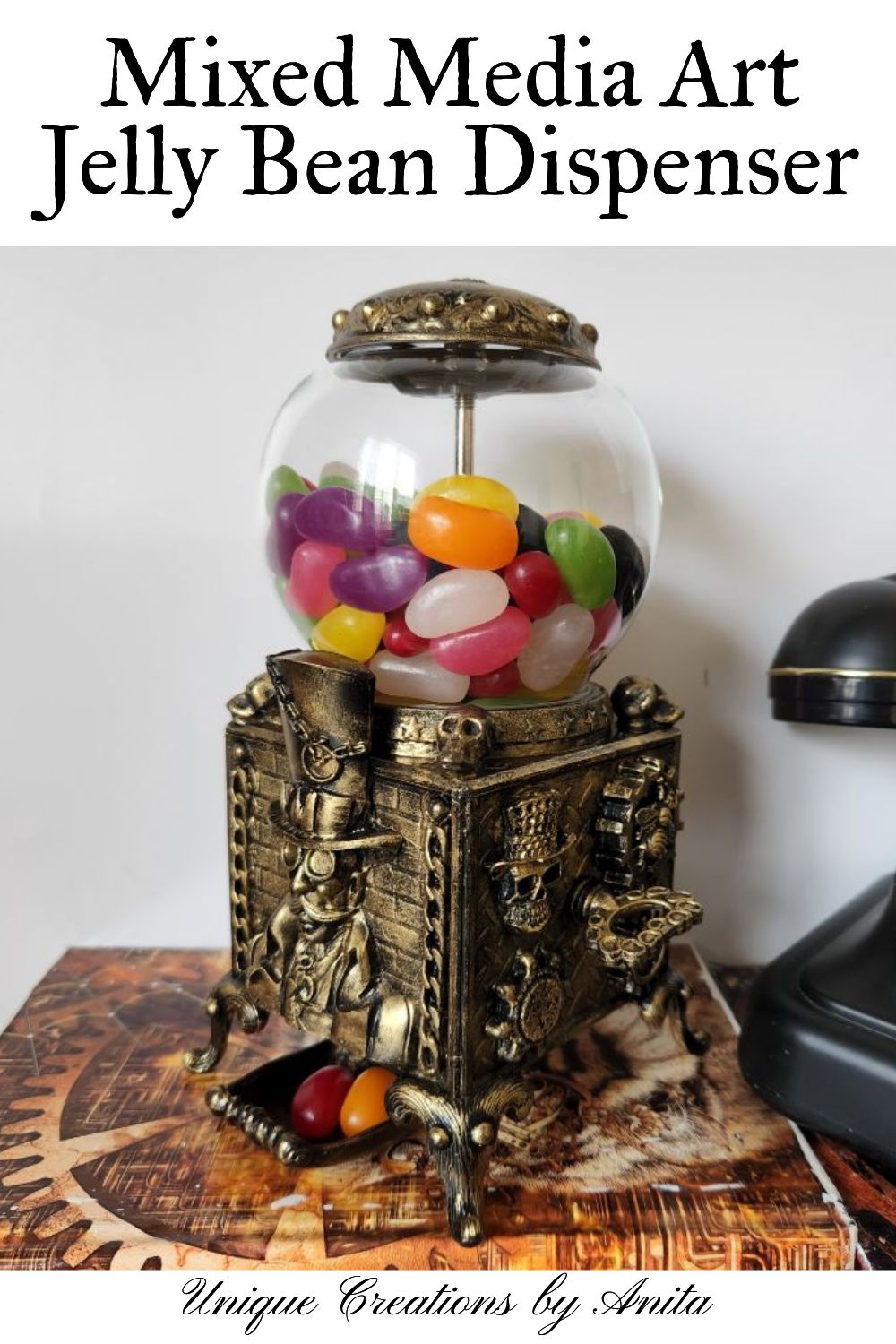 Decorate your old jelly bean dispenser and turn it into a unique piece of art.