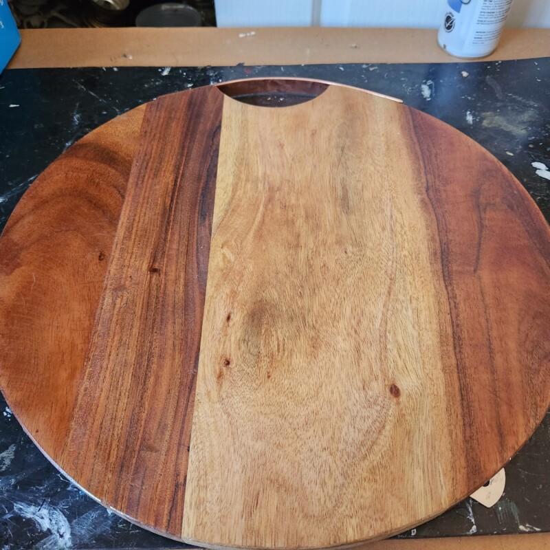 repurposed cheese board for welcome sign base