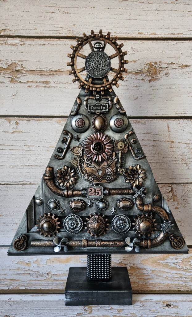 Steampunk christmas trees made from recycled materials
